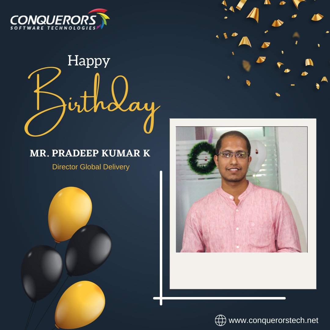 ConquerorsTech's tweet photo. Wishing a very happy birthday to our esteemed Director of Global Delivery, Mr. Pradeep Kumar K!
πππ
#HappyBirthday #DirectorOfGlobalDelivery #ConquerorsSoftwareTechnologies #VisionaryLeader #TechnicalExpertise #birthdaywishes #PradeepKumarK #technicallead #beAConqueror https://t.co/0B5OxjG6Qh