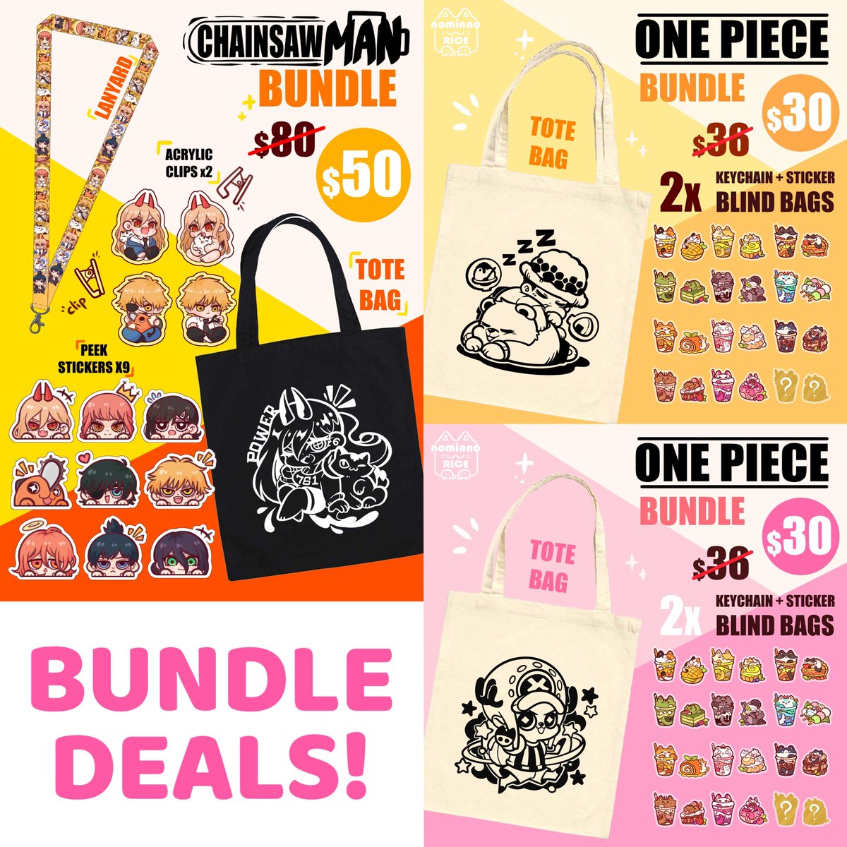 Nominno_rice's tweet photo. ✨Shop update coming soon!✨
[RTs appreciated💖] 

Major shop update coming this weekend  (๑•̀ㅂ•́)و✧
⭐️Stickers
⭐️Keychains 
⭐️Enamel pins
⭐️Tote bags and more!

Follow my Kofi for update notifications!
https://t.co/5WifGRzaIJ

#ONEPIECE #JJK #CSM https://t.co/PbSAWWr3h1