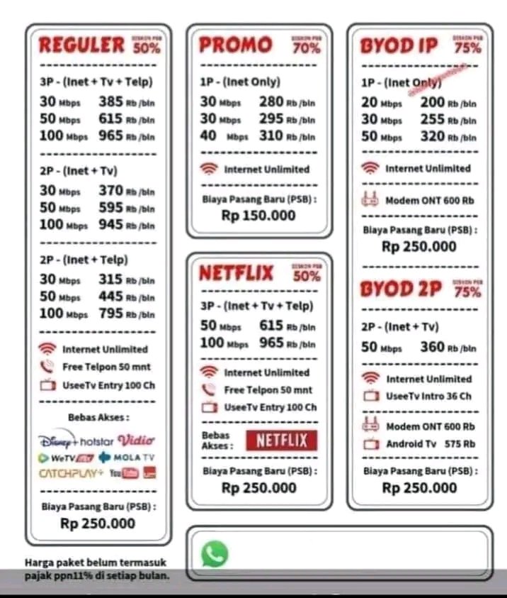 IndhomeU's tweet photo. Nomor WhatsApp : 0813-9849-4613. Khusus Jakarta Utara 🙏

#InternetnyaIndonesia https://t.co/cznA7wAsqF