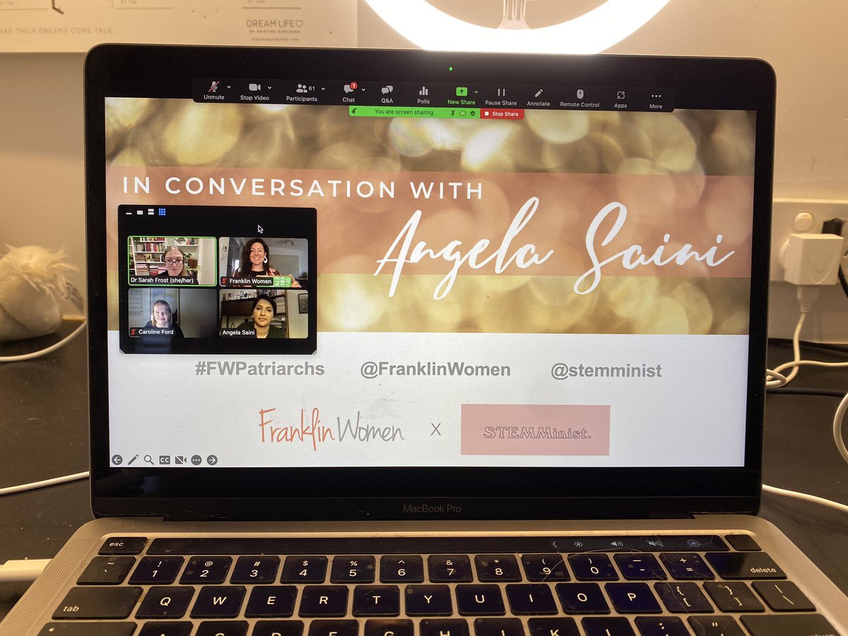 Melina_Gee's tweet photo. Life goal moment 😱 about to start todays @FranklinWomen lunctime webinar with award winning science journalist Angela Saini (to be interviewed by one of our own @DrCFord 🙌) on her new book The Patriarchs: how men came to rule #pinchingmyself #FWPatriarchs https://t.co/Iswzm39z1w