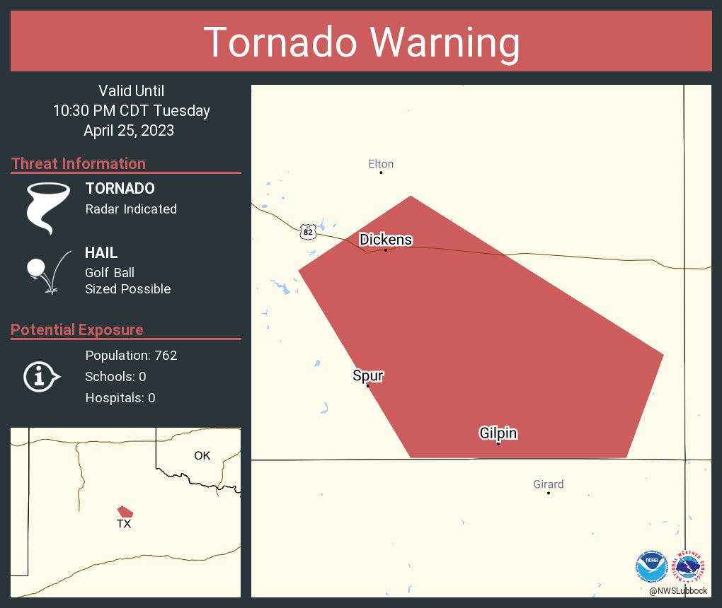 NWS Tornado on Twitter "Tornado Warning continues for Spur TX, Dickens
