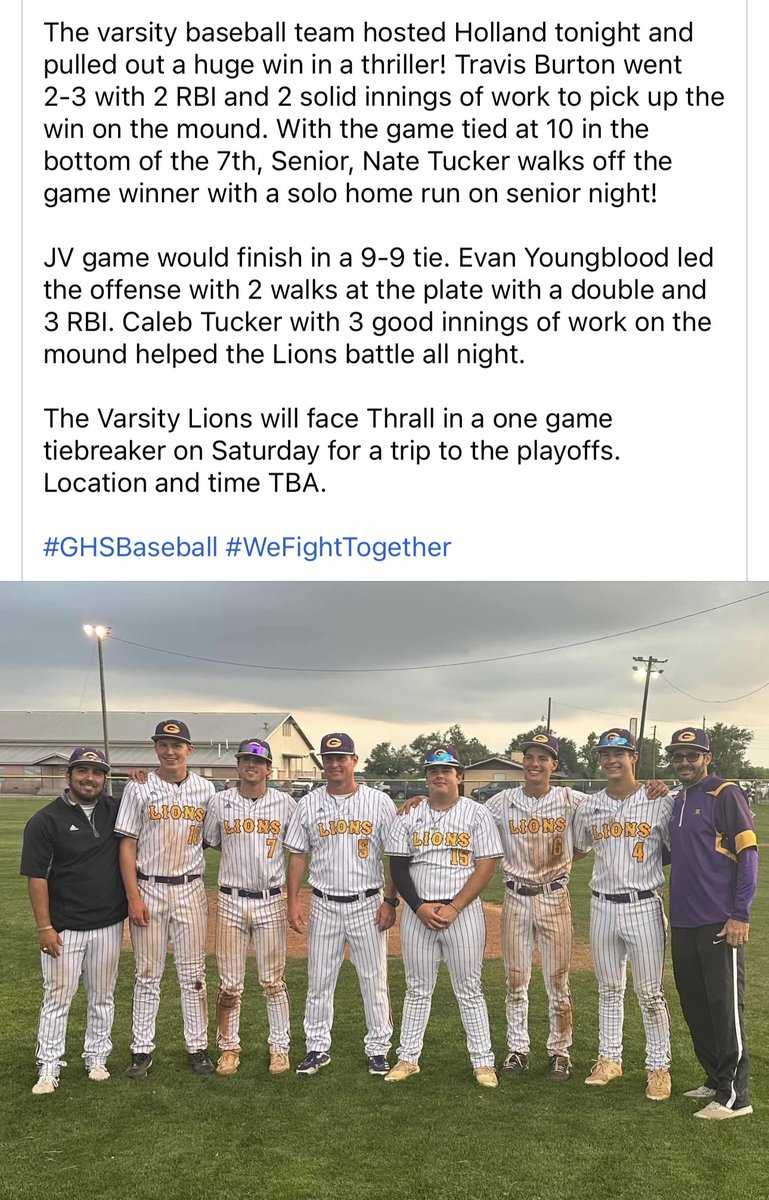 Granger_Lions's tweet photo. What a night!
#GHSBaseball #WeFightTogether https://t.co/GUmMeDqFGM