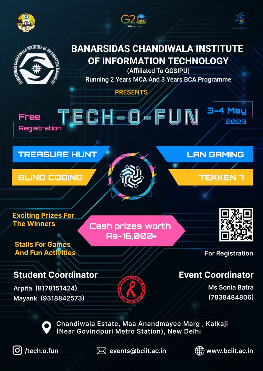 BCIIT, affiliated to Guru Gobind Singh Indraprastha University, cordially invites you to TECH-O-FUN.
Join us on 3rd and 4th May to showcase your skills in a range of exciting events!
For more details and registration click on the link below

techofun.carrd.co