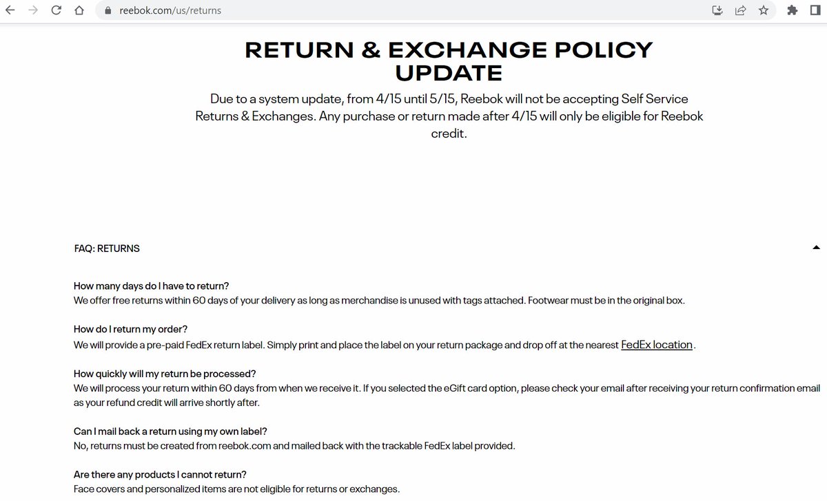 SamoJeff's tweet image. Experienced ridiculous situation with @Reebok - bought sneakers on their site then when tried to return them 10 days later says they can't process returns for a month "due to a system update" - and then only for credit? In 2023? Laughable #CustomerServiceFail