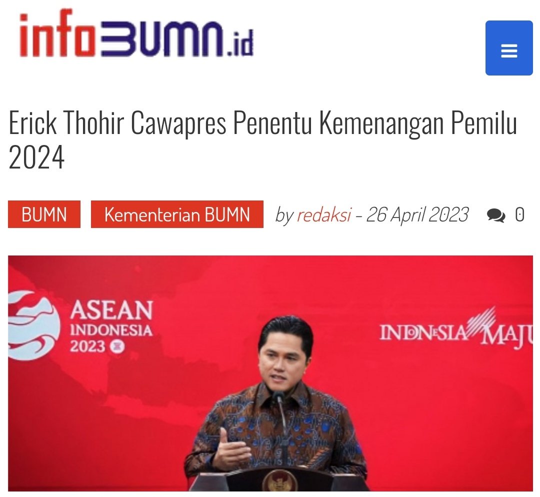 Erick Thohir Cawapres Penentu Kemenangan Pemilu 2024 infobumn.id/2023/04/26/560/

<a href="/jokowi/">Joko Widodo</a> <a href="/erickthohir/">Erick Thohir</a>