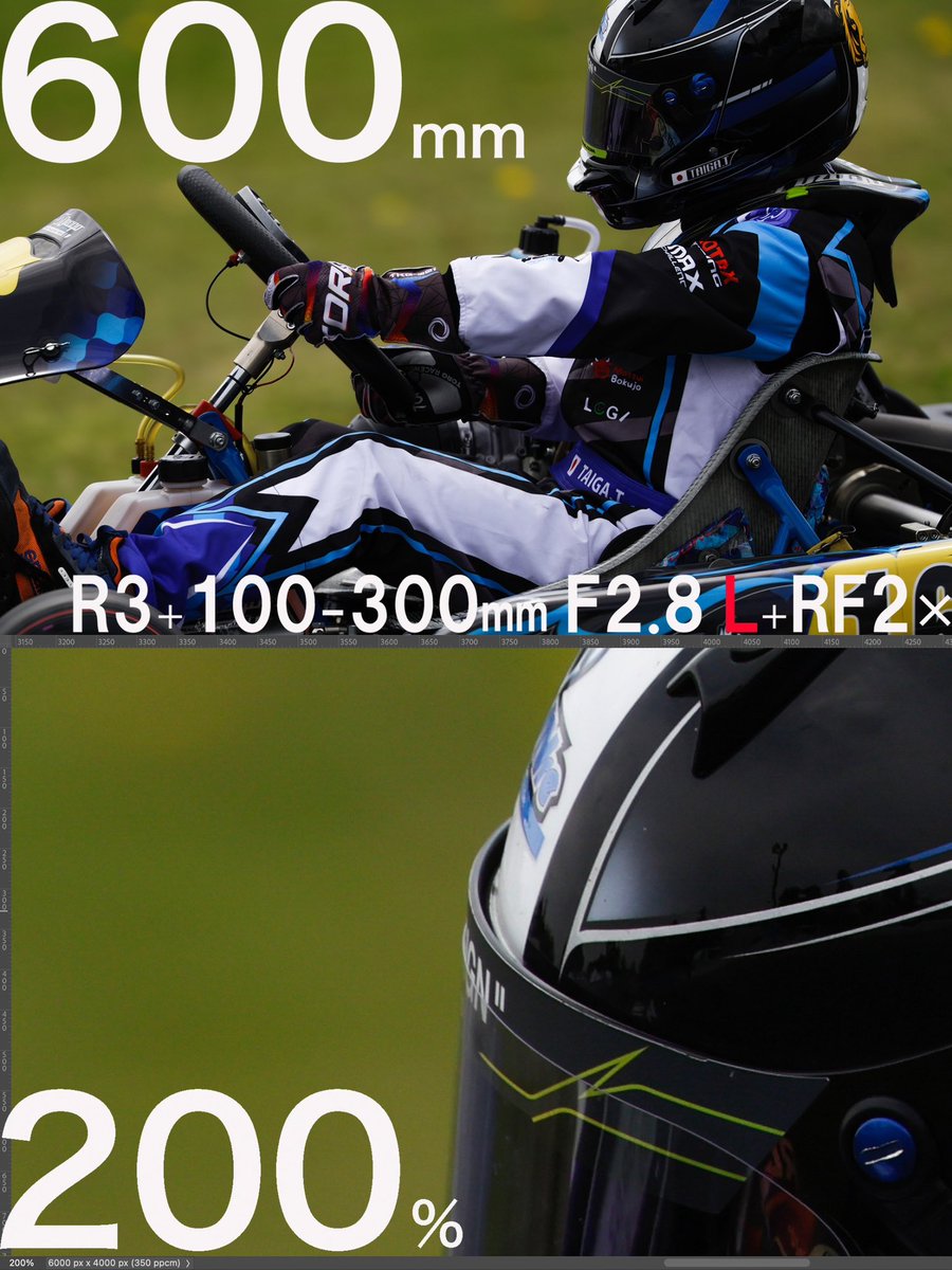 tsutomutakasu's tweet photo. 先日、発表されたCANON RF100-300mm F2.8L IS USMをカートレースでテストさせて頂きました。エクステンダーを噛ませても、ハマったときの解像感は驚異的です。ご参考までに。
ドライバー：手塚大雅 https://t.co/N4WRd9Gcgo