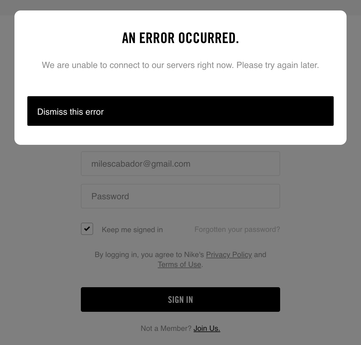 milesdsc's tweet photo. I always get this error since last year. My account is verified and its been like this since I created the account. LOL any help? @nikestore My account was created here in Singapore. https://t.co/OiZSxJGZ1U