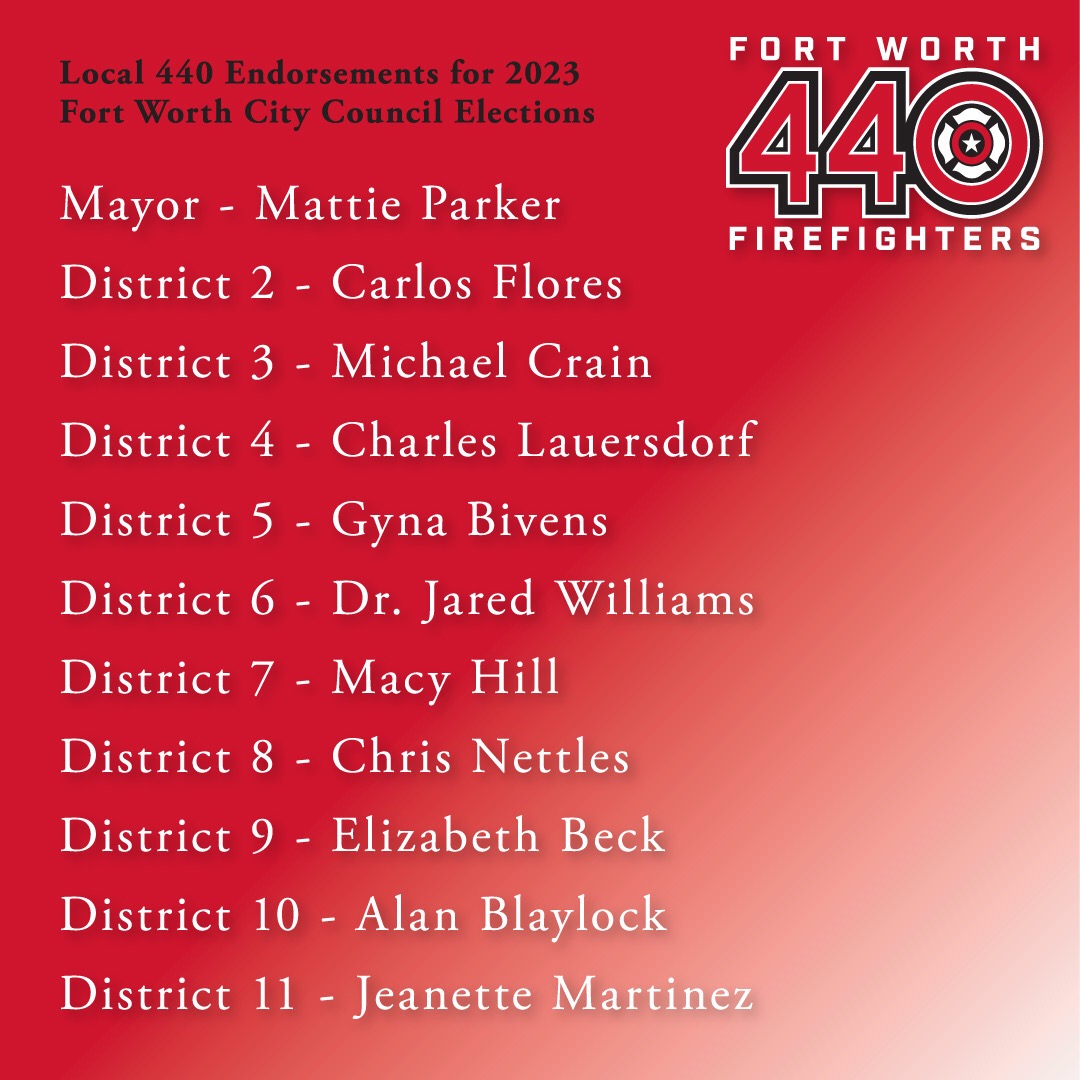 Early voting has begun. Make sure to get out and let your voice be heard! Our endorsements are a reflection of a process to determine the candidates that we think best support our fire fighter issues. We hope you will support them!