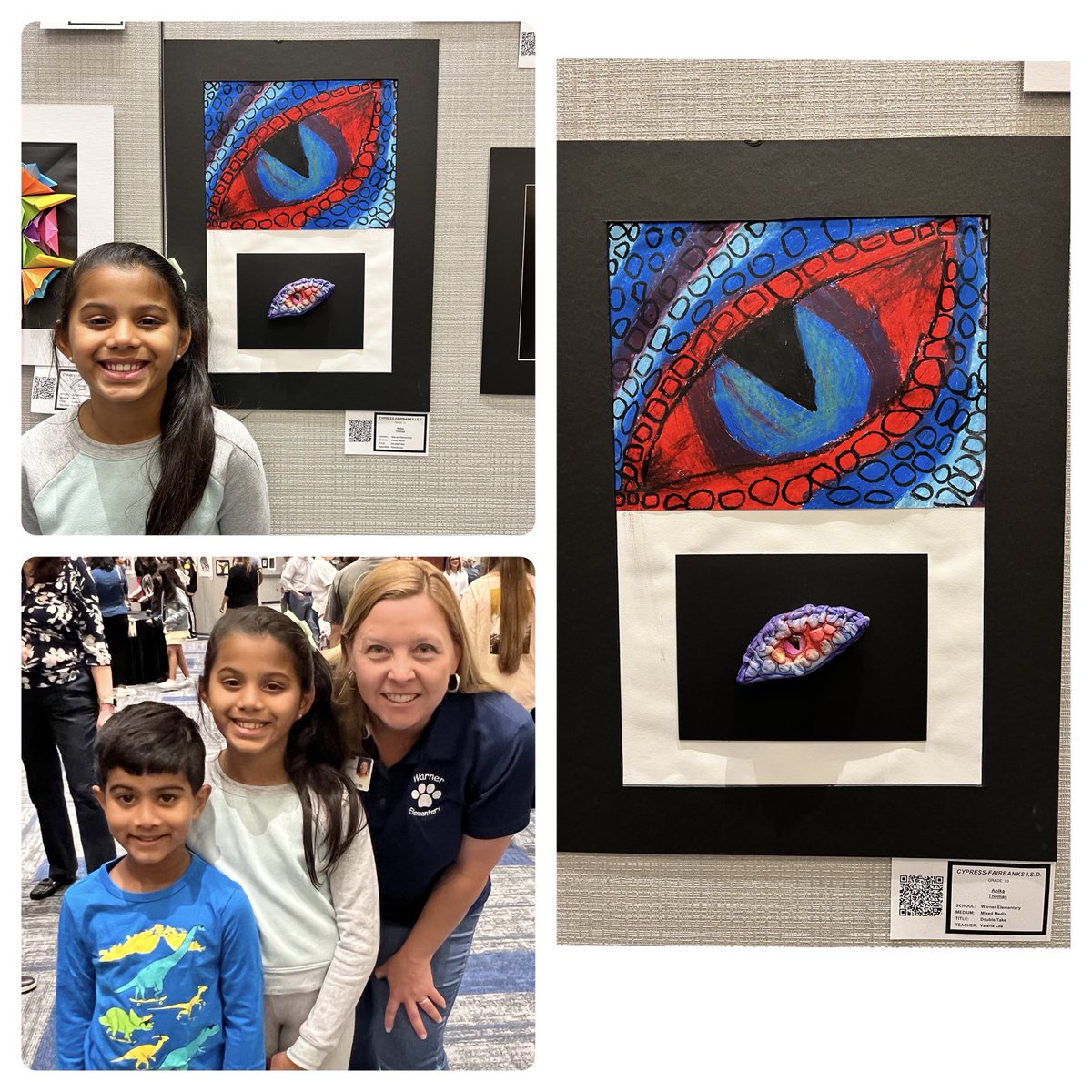 I have some really amazing students who created some awesome pieces of art that I got to show off at the CFISD Spring Art Show. I loved visiting with their families and bragging about them to the parents! ⁦<a href="/CFISDArt/">CFISD Visual Arts</a>⁩ ⁦<a href="/WarnerCFISD/">Warner Elementary</a>⁩ #bringingoutthebest #i❤️art