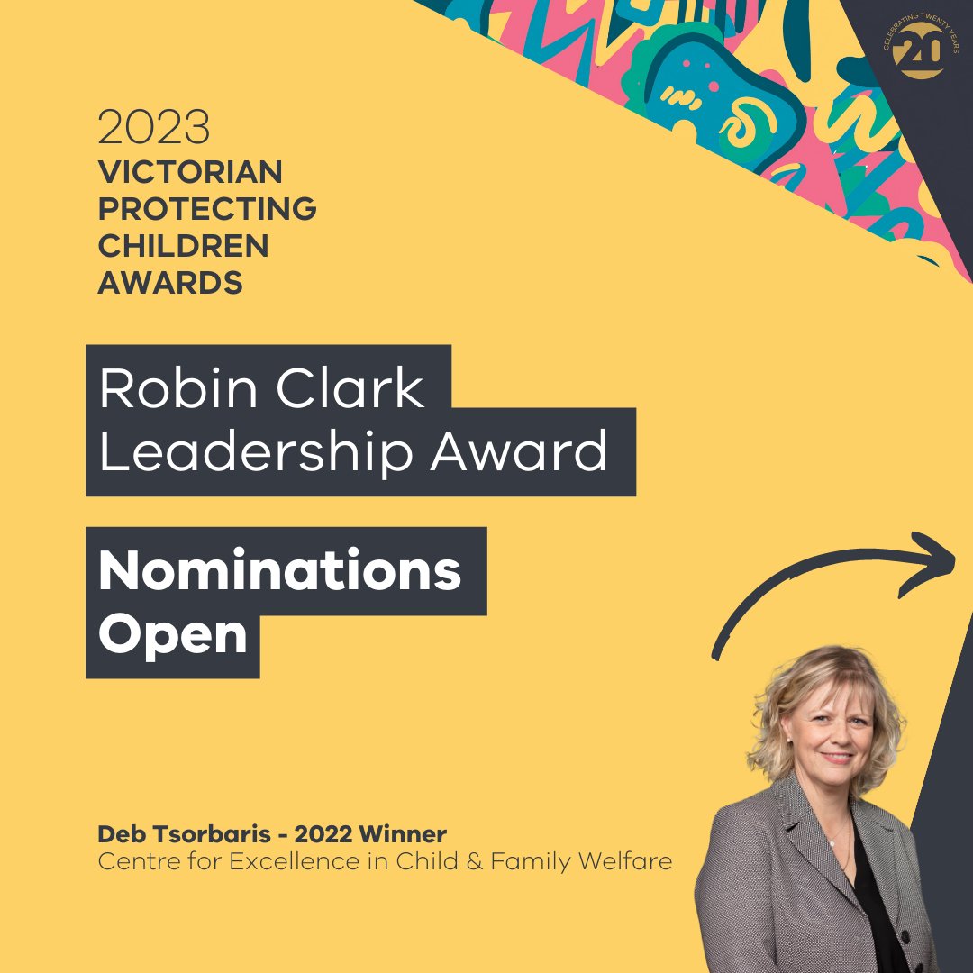 VicGovDFFH's tweet photo. Do you know someone whose leadership inspires others to act wisely and care deeply about achieving the best outcomes for children, young people and their families?
Nominate them for the #VPCA Robin Clark Leadership Award today: https://t.co/xEIWPtbdVv https://t.co/5ey4RcZIan