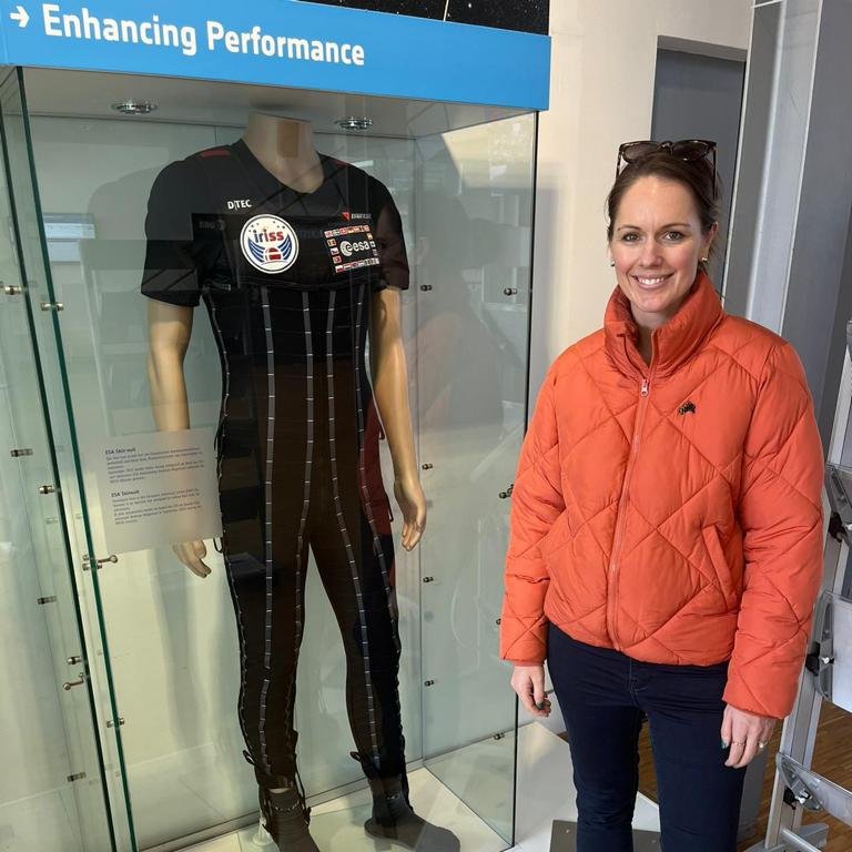 AussieAstroKat's tweet photo. Very cool to see the skinsuit 👩‍🚀 developed by
@RMIT and 🇦🇺 company Human Aerospace on display in the entrance hall of the European Astronaut Centre where I am training.

This project was funded through the @AusSpaceAgency and developed in collaboration with @esa https://t.co/rw5rD5i6dM