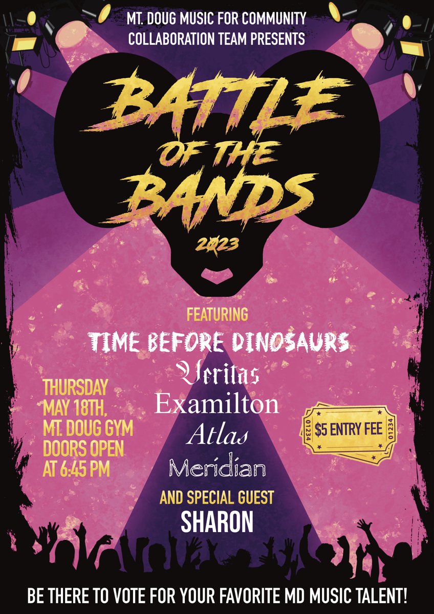 Mount Doug Secondary (@sd61mtdoug) on Twitter photo Coming to the Mt. Doug Gym this May...
#BattleoftheBands
#livemusic
#youthtalent
<a href="/sd61schools/">Greater Victoria School District</a> Coming to the Mt. Doug Gym this May...
#BattleoftheBands
#livemusic
#youthtalent
<a href="/sd61schools/">Greater Victoria School District</a>