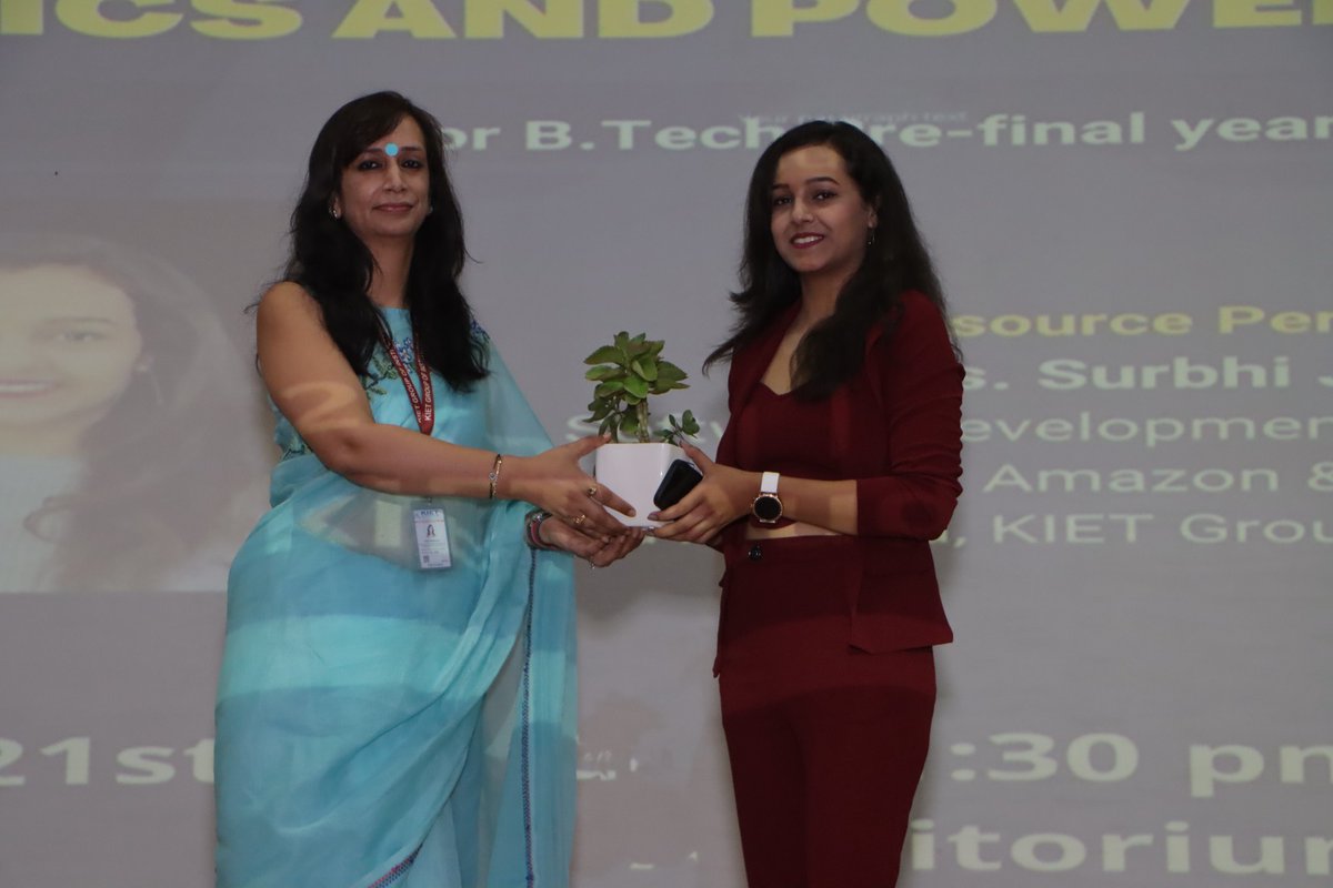 Kiet_edu's tweet photo. The #HSS_Department(#Training_Wing) organized a #Guest_Talk by #KIET_Alumna and member of the #Amazon #workforce, Ms. #Surbhi_Jain on ‘#Path_to_Success-#Work_Ethics and Power Skills' on 21 April.
#kiet_group_of_institutions #KIETGZB #kietengineeringcollege #KIET #AKTU #AICTE https://t.co/jcZfEJ02eS
