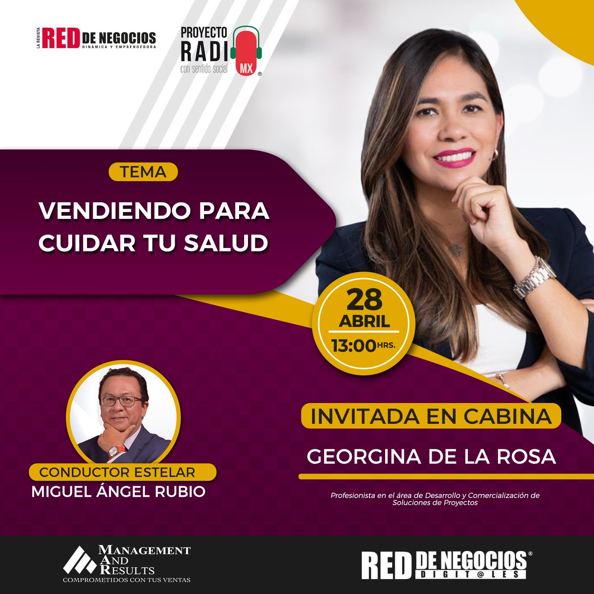 revistareddeneg's tweet photo. Este viernes no te puedes perder a Georgina de la Rosa y el tema "Vendiendo para cuidar tu salud". 

Sólo por @proyectoradiomx  no te lo puedes perder. https://t.co/NWqW5KW19i