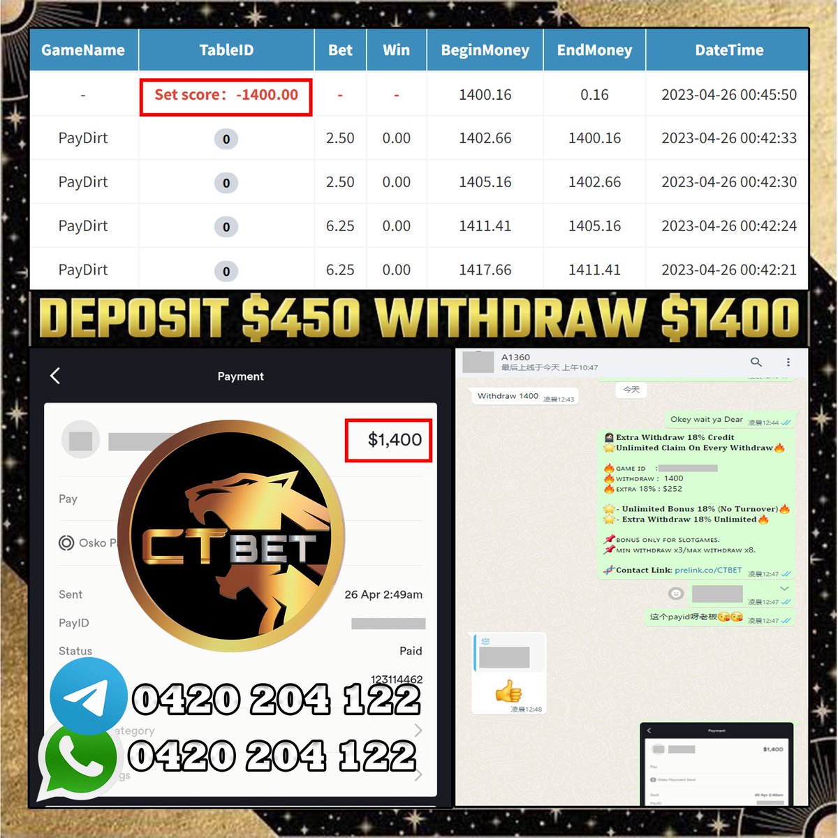 CTBET96's tweet photo. 🔥𝐌𝐞𝐦𝐛𝐞𝐫 𝐂𝐚𝐬𝐡𝐨𝐮𝐭 𝐅𝐫𝐨𝐦 𝐂𝐓 𝐁𝐄𝐓 🇦🇺

💰𝐃𝐞𝐩𝐨𝐬𝐢𝐭: $450 💵𝐖𝐢𝐭𝐡𝐝𝐫𝐚𝐰 :$1400

🌟Game&amp;Slot
➡️Pussy888 ~ PayDirt

🔥Welcome Bonus 180%
🔥Unlimited Bonus 10%
🔥Daily Rebate 6%
🔥Weekly VIP Bonus

🧬Contact Link: https://t.co/eK3r0NWK9I https://t.co/km4ISppb9j