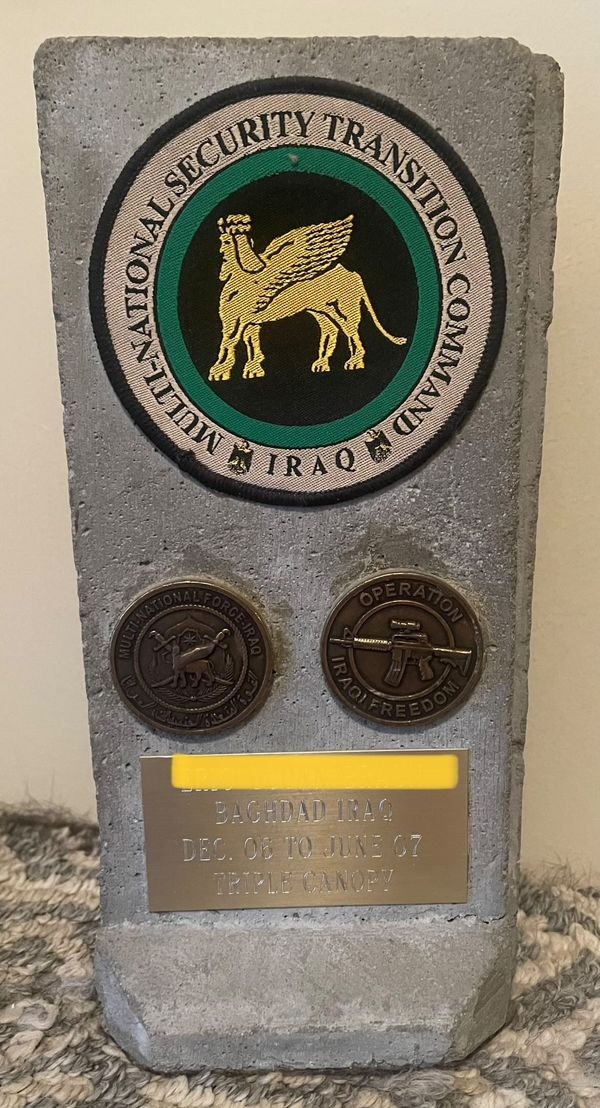 WarMurals's tweet image. Mini T-Wall from Baghdad, Iraq 2007
Photo via Eric Braun
"A T Wall reportedly made by KBR in Baghdad. Its made of concrete. I got this award after my contract was up. Presented by the men I worked with."
#gwot #oif #iraqifreedom #bdsc #iraqwar #twall
