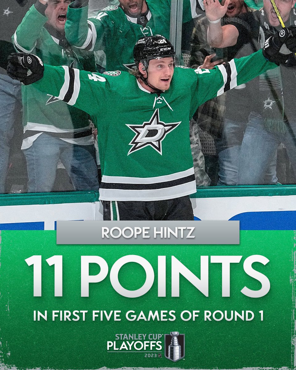NHL's tweet photo. ROOPE 🤩 

-Leads the League in scoring this #StanleyCup Playoffs
-Just had his third three-point game of the series
-Has the most points in a single series in @DallasStars history 

Wow. https://t.co/zKCIw5wjiB