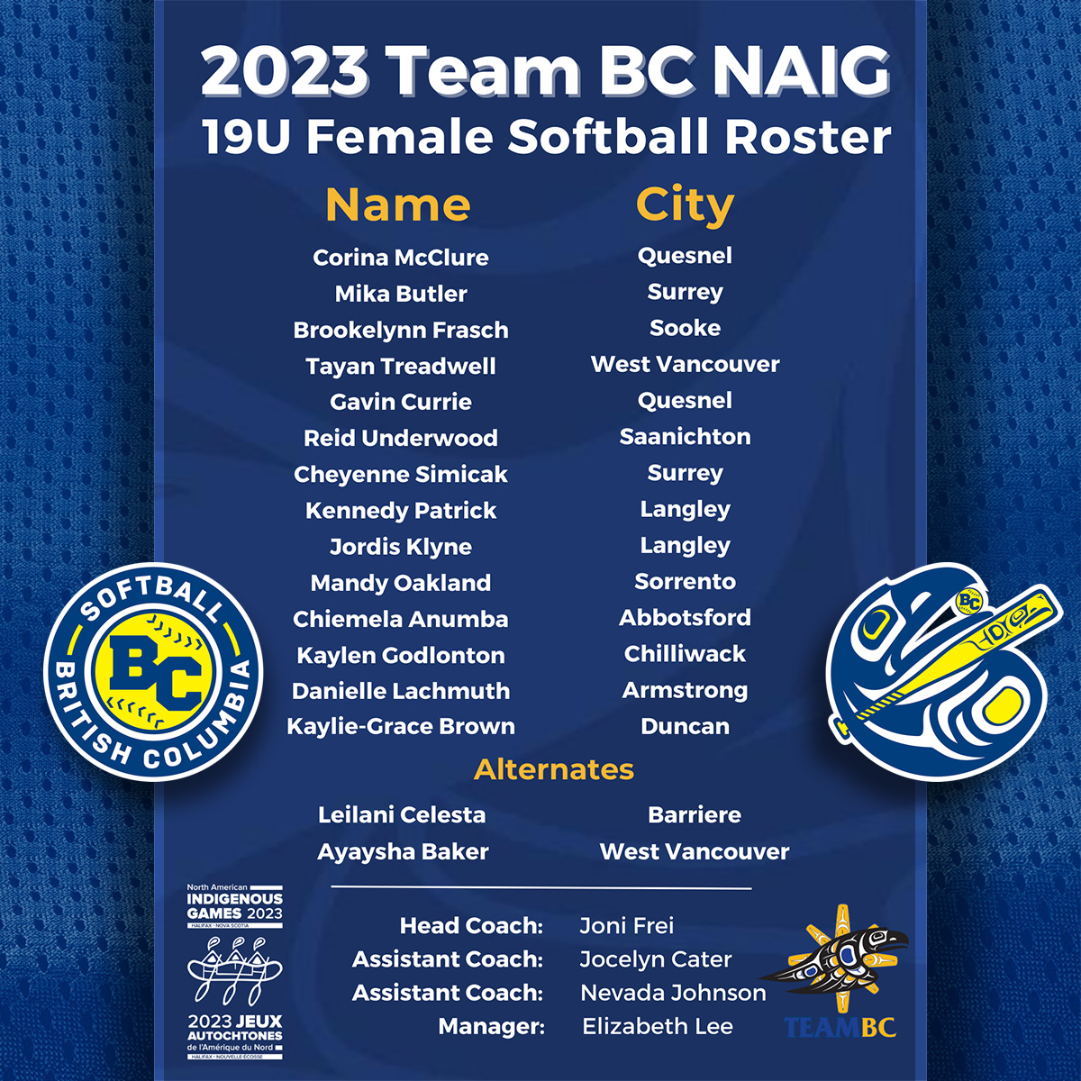 Softballbc's tweet photo. We are beyond thrilled to support the 2023 Team BC NAIG. 16U and 19U Female Softball Roster was announced earlier this month, and we CANNOT wait to watch these athletes in action!
Good luck out there! We're rooting for ALL of you! Go #TeamBCNAIG
#SoftballBC
#ISPARC https://t.co/2phmglnBWi