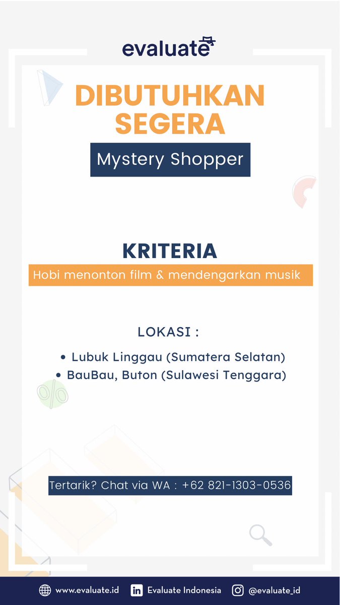 Dibutuhkan : Mystery Shopper yang hobi NONTON FILM &amp; DENGERIN MUSIK

Minat? Yuk Chat ke : 0821 1303 0536

cc <a href="/ezash/">Eza Hazami - ハザミ。エザ</a> <a href="/monicanggar/">Monica Anggar</a> <a href="/apamungkasa/">Arya Pamungkasa</a> <a href="/angga_fzn/">Angga Fauzan </a> <a href="/srl789/">Samuel Ray</a> <a href="/hrdbacot/">HRD BACOT</a> <a href="/GhilmanAmri/">Ghilman Amri</a> @mas_recruiter