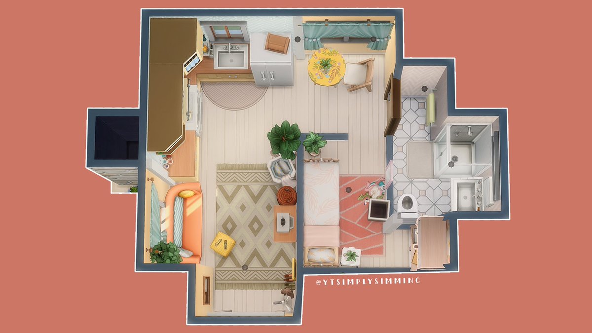 _SimplySimming_'s tweet photo. Layout for a colorful one bedroom &amp; one bathroom small colorful home 🩷💛
@TheSims #ShowUsYourBuilds #TS4 https://t.co/7Qfrq16MU7