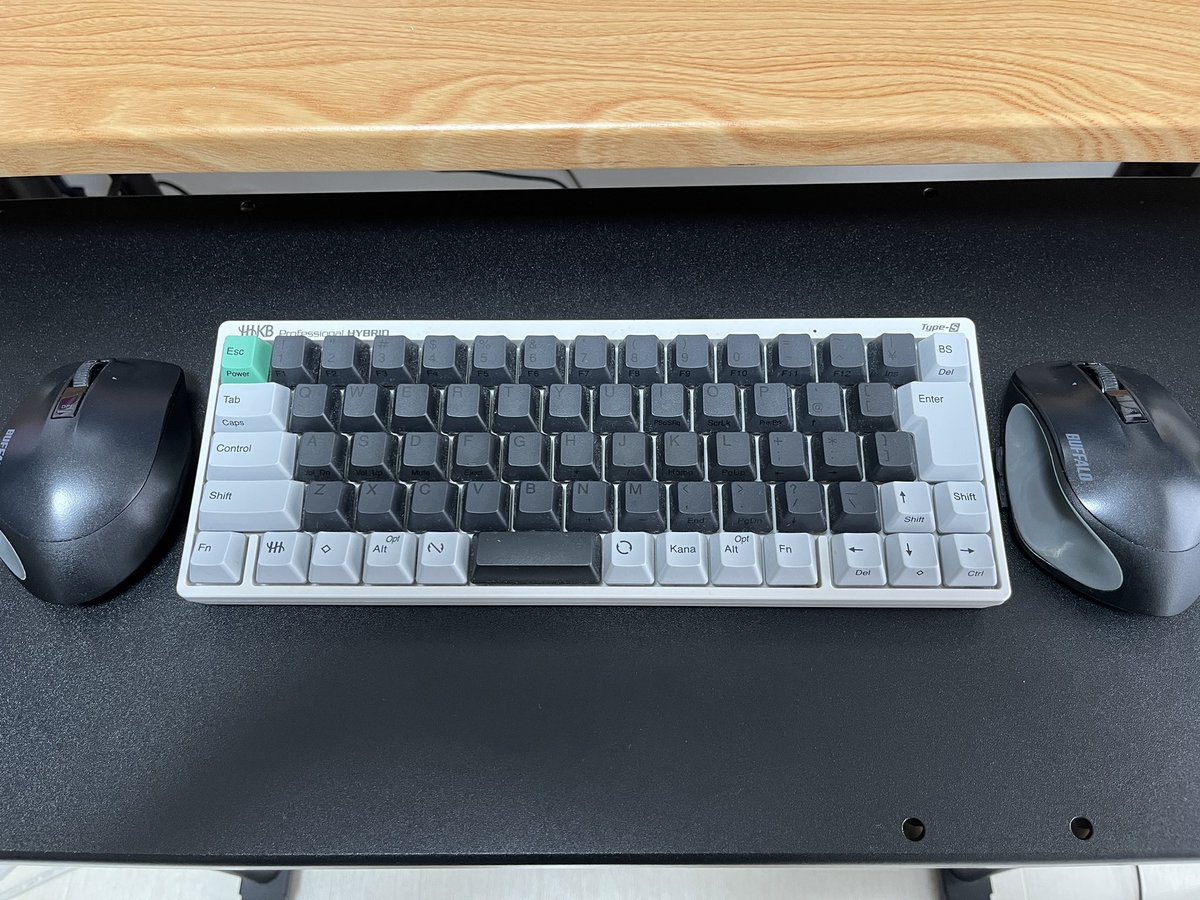 YKanoh65's tweet image. 昨日の #TechCafe でも話題に上がってた私のマウス事情はこんな感じ。

左右両側にマウスがあり、コピペなどの時は 右手にマウスを左手にキーボードを、矢印キーなどを使うときは 右手にキーボードを左手にマウスを、それぞれ持ちます。

左のマウスは特に左利き用などではないですねー