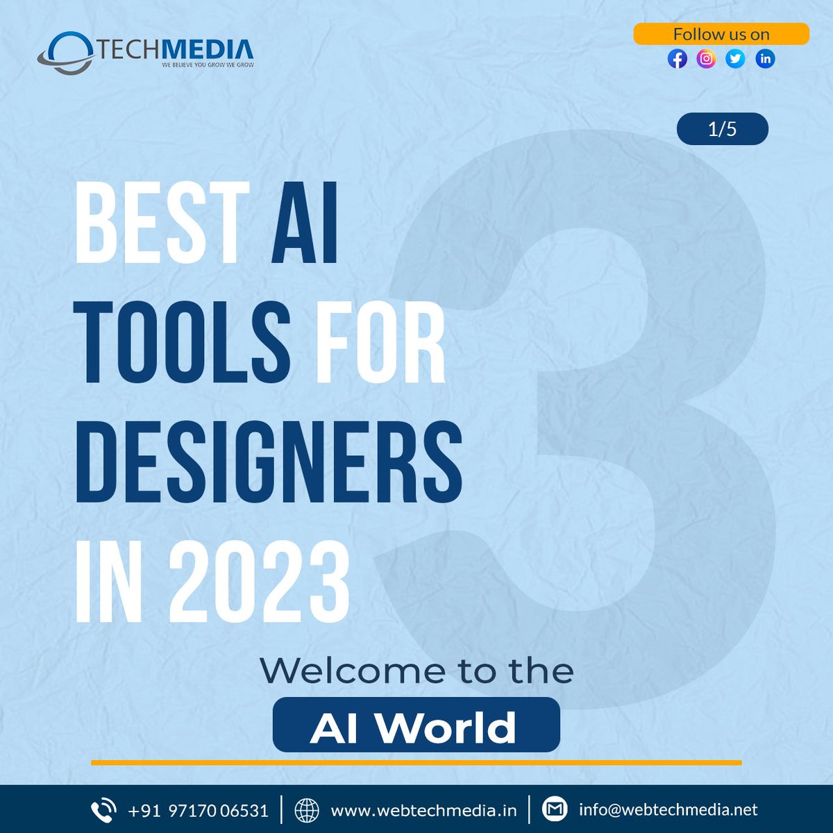 TechmediaWeb's tweet photo. One of the biggest advantages of AI tools in design is their ability to automate repetitive tasks, such as resizing images or formatting text.
Reach us https://t.co/4vDthaf1qW
or call us at +91-9717006531
#webtechmedia #aitools #designers #socialmediamarketing #contentmarketing https://t.co/Ws3xrIr67s