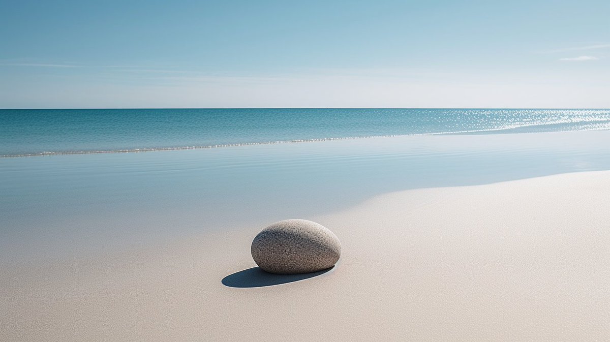 GroovyMikeJP's tweet photo. @icreatelife A Pebble on a pristine white sand beach, using chatGPT and Midjourney, enjoy 😎 https://t.co/hbEIjc5C5M