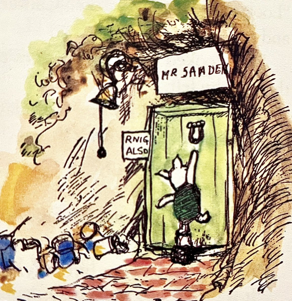 Outside his house he found Piglet, jumping up and down trying to reach the knocker.
“Hello. Let me do it for you,” said Pooh kindly. He reached up and knocked at the door. “What a long time whoever lives here is answering this door.”
“But, Pooh, it’s your own house!” ~A.A.Milne