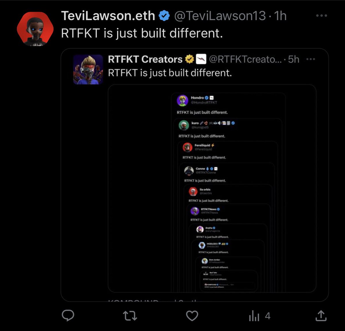 clegfx's tweet photo. RTFKT is just built different 👈 https://t.co/9aFhvNIYlv
