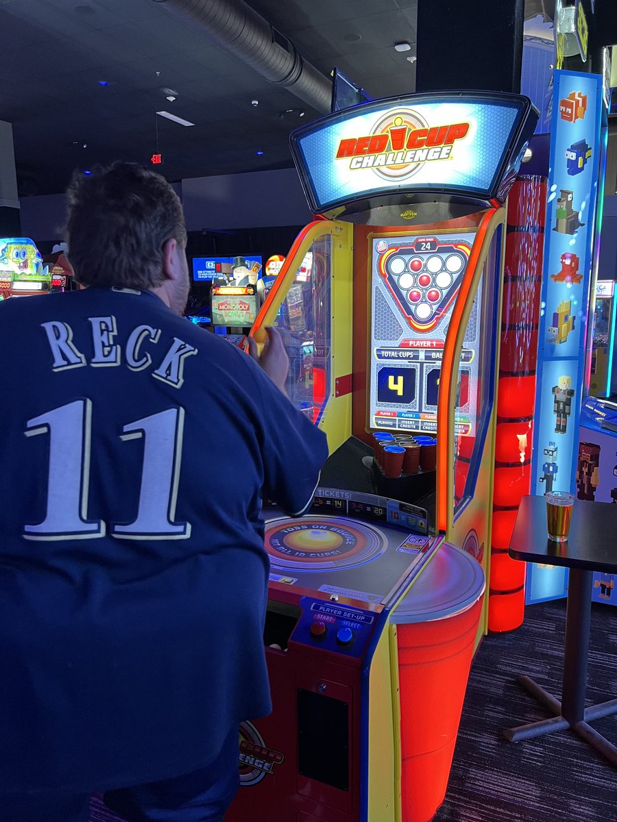 pookondotcom's tweet photo. My Mom totally schooled me on the beer pong arcade game. In fact, everyone schooled me. Dr. Garens and Kevin hit all 10 cups. The most I got was 4 cups. Jenny had more. I remember when I used to be somebody. I'm so ashamed. #WSoBP #CHBPL #BeerPong #LastCup https://t.co/U3pRmB3WIS