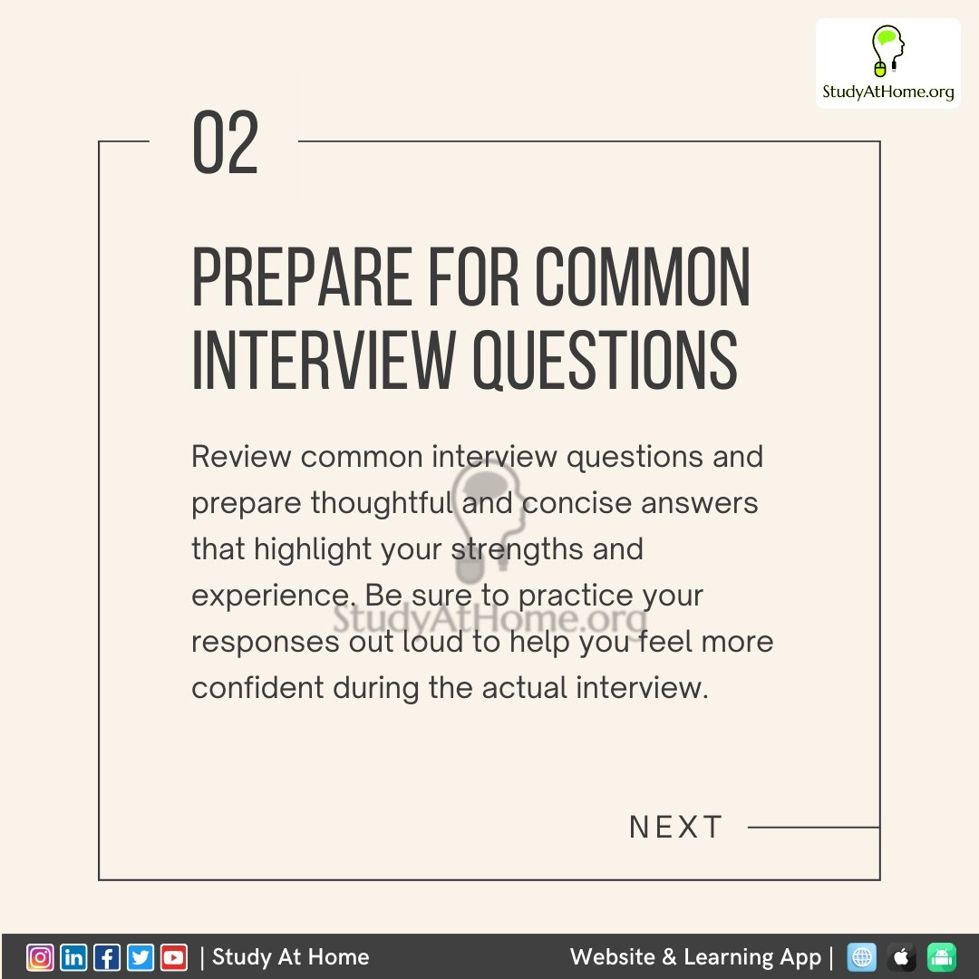 StudyAtHome_org's tweet image. Land your dream job 💼💯

Enroll now in &apos;Job Interview and Resume Writing Skills&apos; 🚀✨

For more details,
Call: 7776012345

#JobInterview #interviewtips #firstinterview #dreamjobs #essentialskills #essentialtips #jobpreparation #jobtips #StudyAtHome