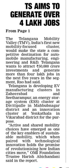 MinisterKTR's tweet photo. #HappeningHyderabad emerged as the leader of future mobility among mega cities, according to OMI Foundation's Ease of Moving Index. 

 The  study covered 50,000 respondents from 40 cities. 

🔝The city also has the highest adoption of cashless payments for mobility services. https://t.co/YJioFSddFf
