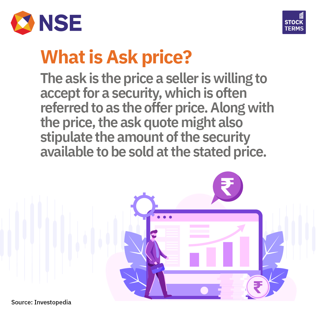 NSEIndia's tweet photo. In today's #StockTerm, let's look at what Ask Price is!​

#NSE #StockMarket #ShareMarket #StockTerms #NSEIndia #InvestorEducation #StockMarketIndia #StockExchange #StockTrading #Stocks #Investing #Trading #AskPrice https://t.co/73si58jehy