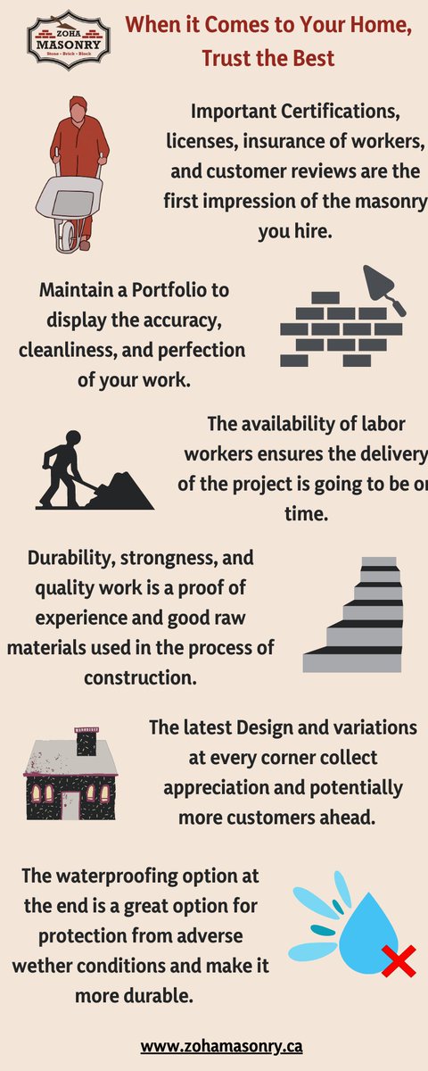 ZohaMasonry's tweet photo. What to look for before you hire a masonry contractor?
#masonrytoronto #masonrycontractorstoronto
#bestmasonstoronto #masonryGTA #masonryOntario https://t.co/6Jyo0gXP7O