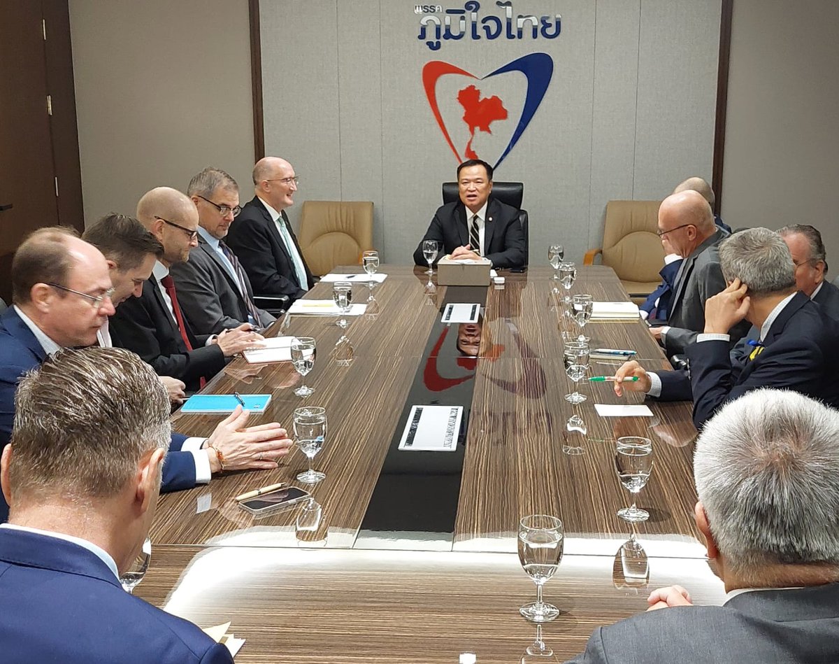 DavidDalyEU's tweet photo. Great discussion  between EU Ambassadors &amp; Bhum Jai Thai Party leader Khun Anutin Charnvirakul on Thai politics, further  strengthening  EU-Thailand relations &amp; geopolitical  issues.  Part of our programme of meeting Thai political leaders. https://t.co/9t95QAr1qd
