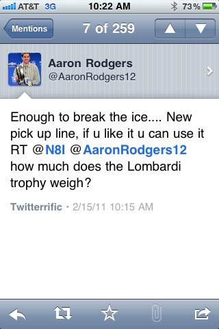 N8I's tweet photo. Thanks @AaronRodgers12, we will always have this fun exchange! 😊 Best of luck in the big apple. #PackerForLife https://t.co/A6k7CXmqbe