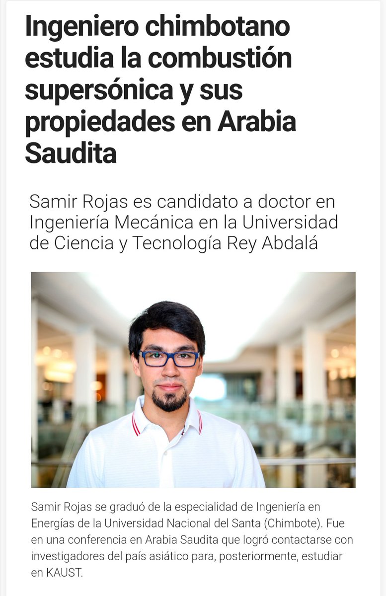SAPPIENS_PE's tweet photo. #SappiensArabiaSaudita🇸🇦
Compartimos la nota realizada a Samir Rojas Chávez, miembro de SAPPIENS, investigador en la Universidad de Ciencia y Tecnología Rey Abdalá (King Abdullah University of Science and Technology - KAUST),Arabia Saudita @kaustofficial
#SappiensScience https://t.co/goH7SELK9G