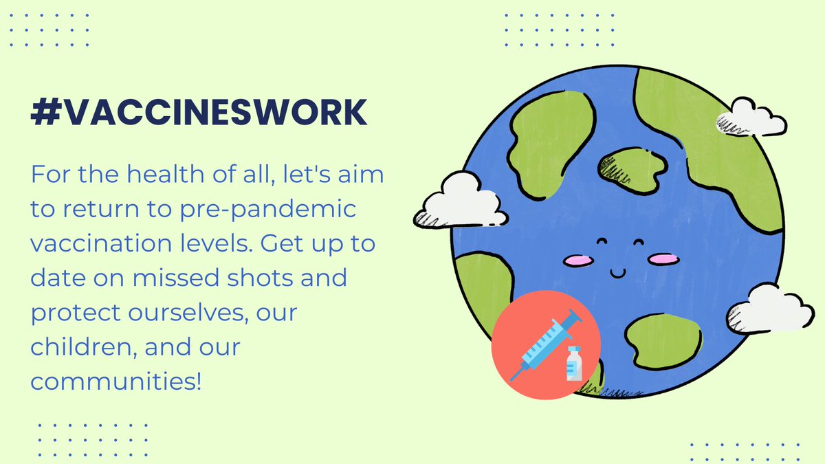 Vaccines have:
-Protected us for over two centuries, Eradicated smallpox, Driven down polio cases, Prevented severe #COVID19 infection &amp; much more!
This #WorldImmunizationWeek, we must ensure the most vulnerable have access to these life-saving tools. #WIW2023 #TheBigCatchUp