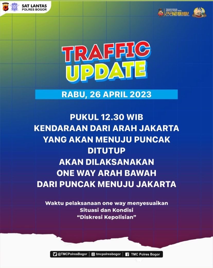 Pukul 12.30 Jakarta Arah Puncak Ditutup