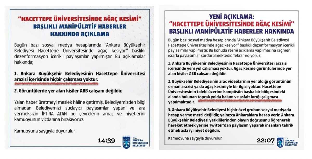 Daha önce Ankara Büyükşehir'in ormana girdiğini,
Ormanda çalışma yaptığını yalanladığını,
Ama bir süre sonra bunu itiraf ettiğini ,
bu yüzden de dün gece karanlıkta iş makineleri ile  çalışma yaptıını biliyor musunuz?

Ormanı asfaltlamalarına izin vermeyelim
#HacettepeyiKORU!
