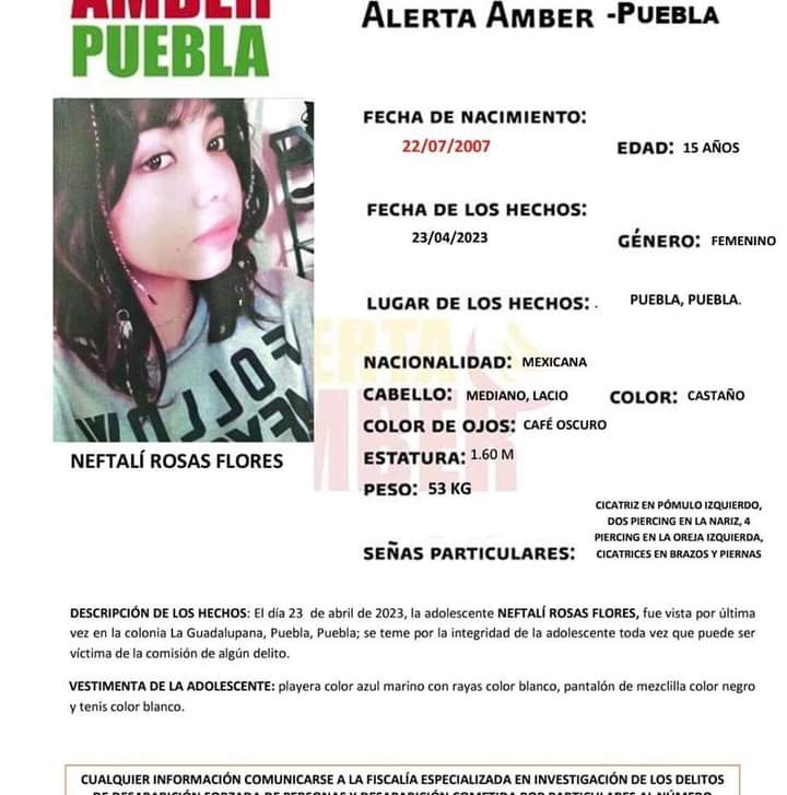 laredcincoradio's tweet photo. ✓|| Urge localizar a Neftalí Rosas Flores, de 15 años de edad, vista por última vez el 23 de abril en La Guadalupana R/T. Informes al @911Puebla
#LaRedCincoRadio https://t.co/S6FmeZcRbX