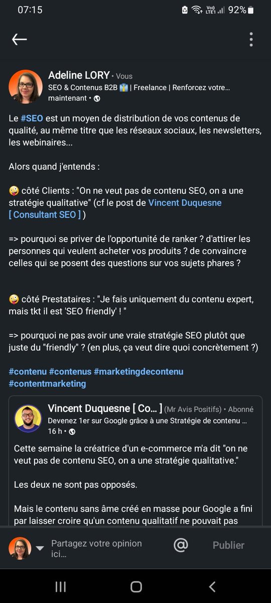 Le #SEO est un moyen de distribution de vos contenus de qualité, au même titre que les réseaux sociaux, les newsletters, les webinaires...

linkedin.com/posts/adelinel…