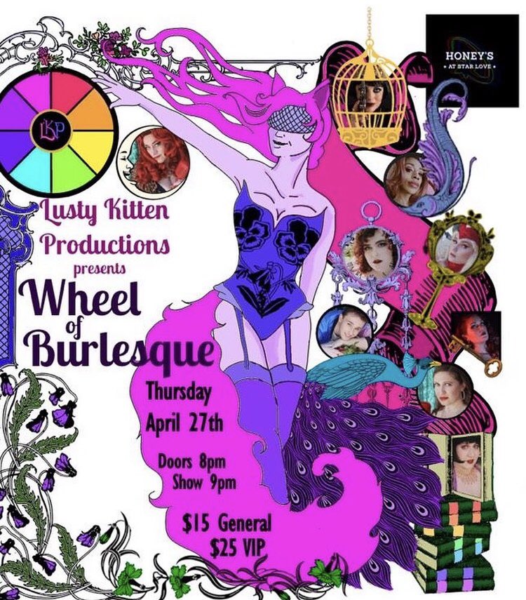 I’m doing a fun show this Thursday: 
Wheel Of Burlesque 🎉
 Dancers spin the wheel &amp; have to dance to whatever comes up! 👀
Thur. 4/27 
Doors 8pm, Show 9pm 
Honey’s at Star Lounge
1532 N. Western, #Hollywood 
$15 General,
$25 VIP
produced by <a href="/LustyKitten/">Lusty Kitten</a> &amp; <a href="/MaeLust/">Mae Lust</a>