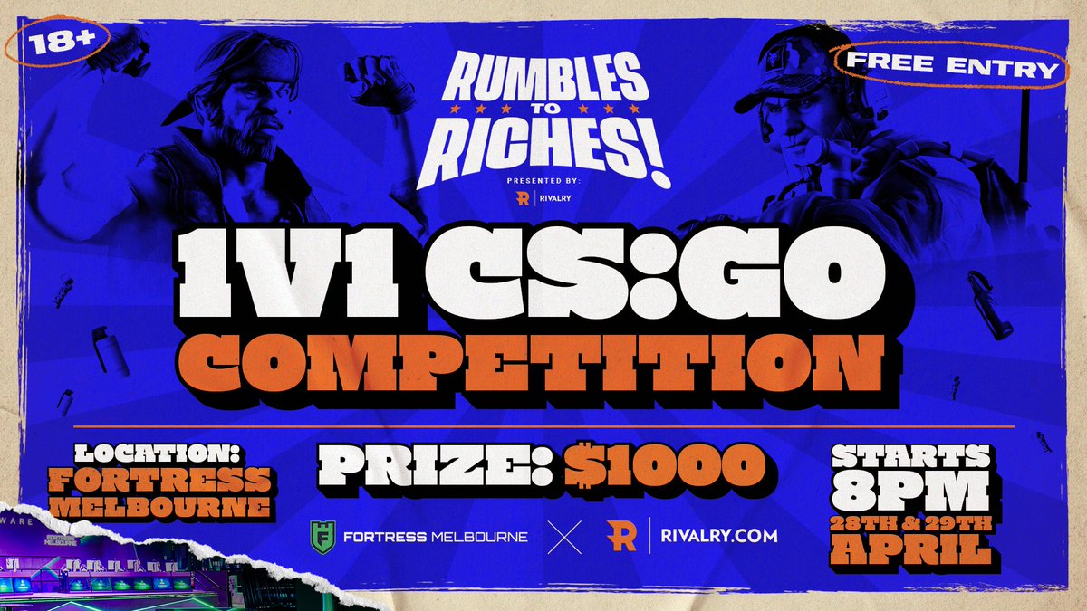 Think you've got what it takes to win our $1000 grand prize? 🏆 8 PM ✅ CS:GO 1v1 ✅ 28th & 29th ✅ @FortressMelb ✅ Free sign ups 👊 18 + 🔞 see you after dreamhack 😏