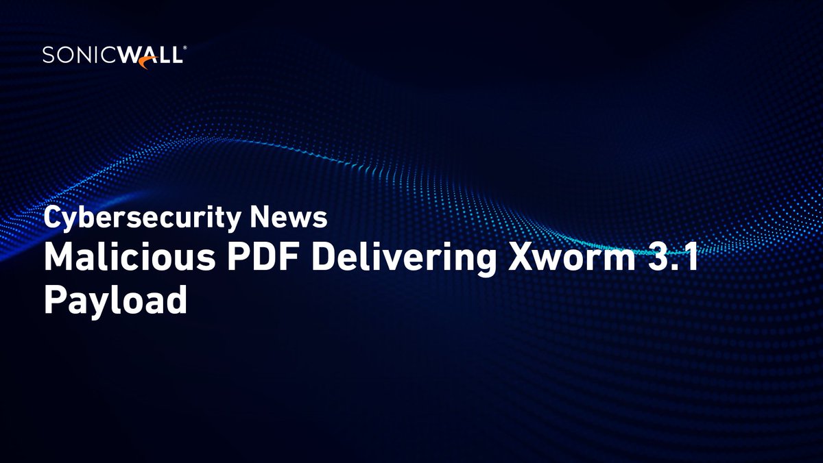 SonicWallAlerts's tweet photo. Are you aware of the latest #phishing threat? SonicWall Capture Labs threat researchers discovered #PDF documents being used to deliver Xworm 3.1 #malware. SonicWall Capture ATP with #RTDMI detects and prevents this threat from infecting your system. https://t.co/rmy2agKY92 https://t.co/SdrTuIlGss