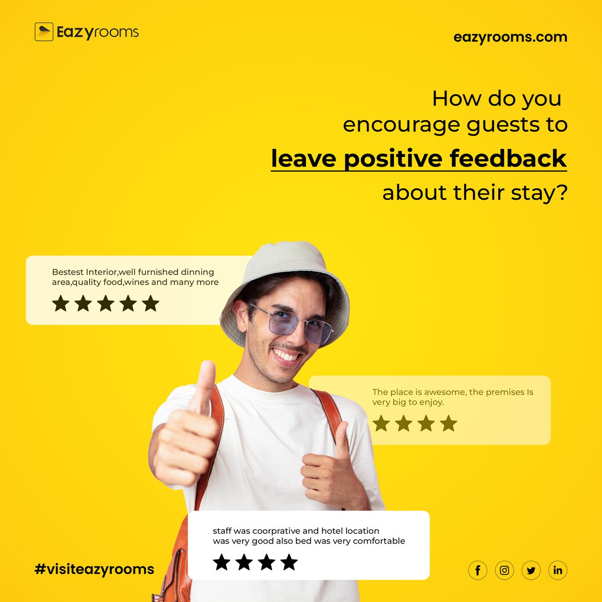 As a hotelier, it is essential to receive positive feedback from satisfied guests as it is crucial to the success of your business. 
.
.
.
.
#Eazyrooms #hotelsoftware #guestexperience #hotelguest #hoteliers #hotels #hotelgrowth #guestexperienceplatform #hotelmanagementsoftware