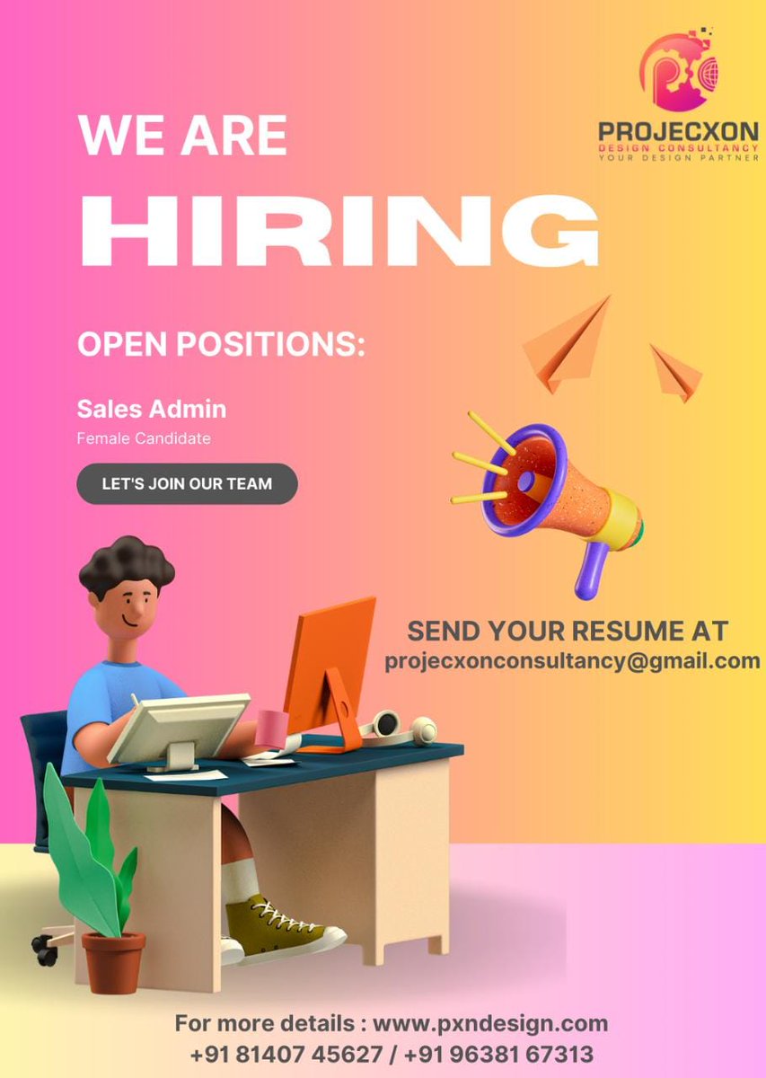 ProjecxonDesign's tweet photo. Hiring Sales Executive π€π»
For more details :
Please contact us on :
https://t.co/AXIwJeHwFc
Mail- contact@pxndesign.com
+91 8140745627 / 9638167313
#hiring #jobs #jobsearch #job #recruitment #applynow #hire #projecxon #trending #pxn #makeinindia #rajkot #trending #JOBLIFE https://t.co/2qsojTp86P
