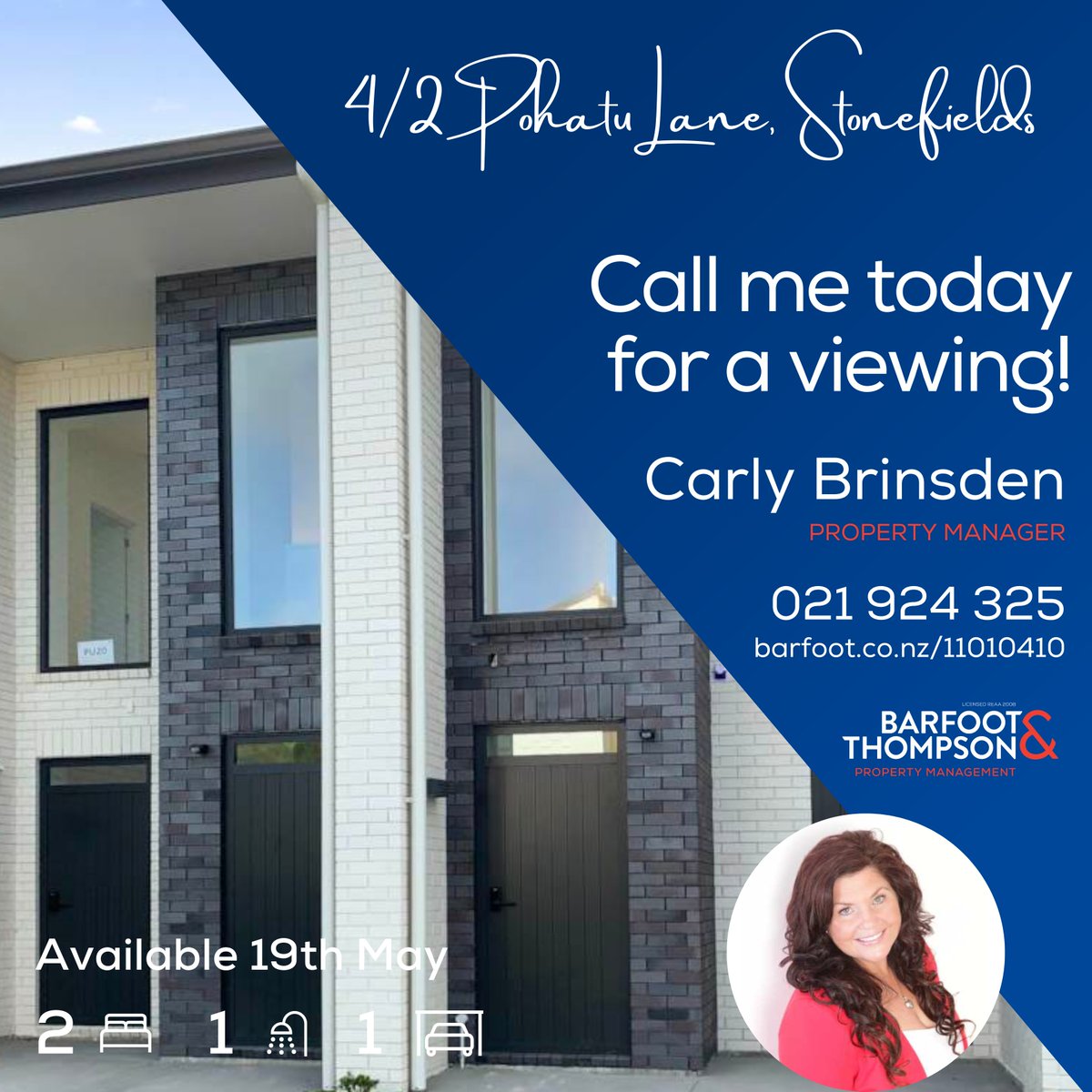BandTGreenlane's tweet image. 𝗔𝗩𝗔𝗜𝗟𝗔𝗕𝗟𝗘 𝗧𝗢 𝗥𝗘𝗡𝗧📍4/2 Pohatu Lane, Stonefields
barfoot.co.nz/11010410
$𝟳𝟱𝟬 𝗽𝗲𝗿 𝘄𝗲𝗲𝗸, 𝗮𝘃𝗮𝗶𝗹𝗮𝗯𝗹𝗲 𝟭𝟵𝘁𝗵 𝗠𝗮𝘆
🛌 2 Bedrooms 🛀 1 Bathroom 🚗 1 Car Garage
For more information;
📞Carly Brinsden - 021 924 325
#rental #stonefields #availablesoon