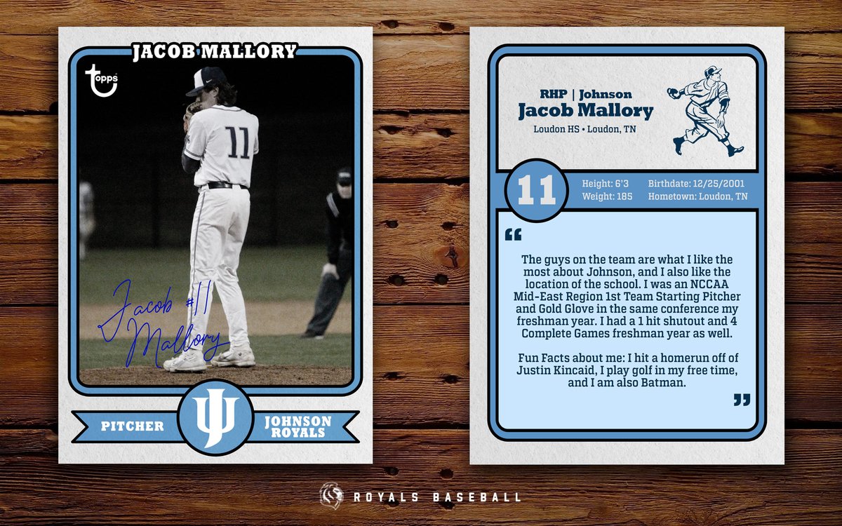 JURoyals_BB's tweet photo. Senior Spotlight🎓

#11 Jacob Mallory | Pitcher

Jacob, better known as J-Mal, has been a member of our family for the last 3 years. He has always brought a great energy to the team and been a leader on and off the diamond.

#RoyalPride | #JUBaseball https://t.co/8zyiduvYI9