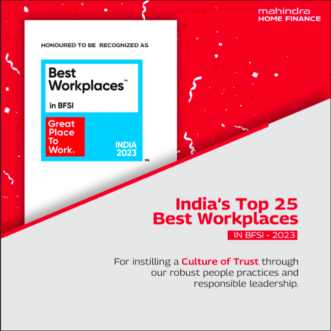 MahindraHomeFin's tweet photo. We feel immense pride &amp; gratitude for being recognized amongst Top 25 Best Workplaces in BFSI by @GPTW_India. 

@rege_sd @MahindraRise 
#MahindraHomeFinance #MahindraRise #TogetherWeRise https://t.co/SnQUJGEGf6